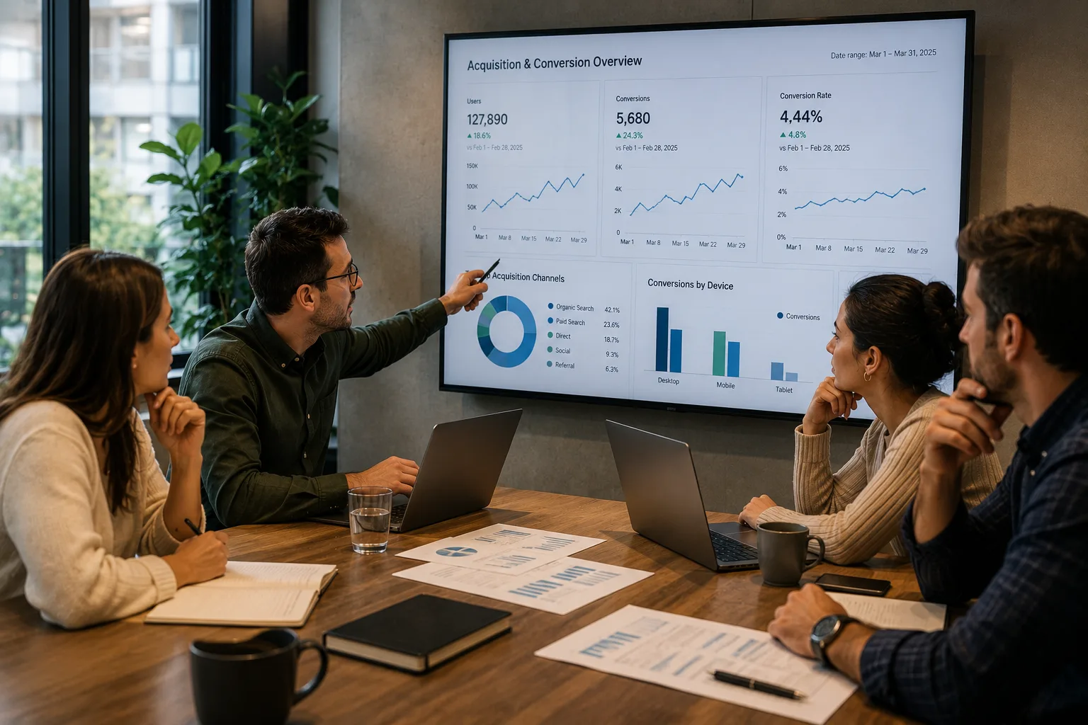 Team using WhisperDecks report intelligence in a business review